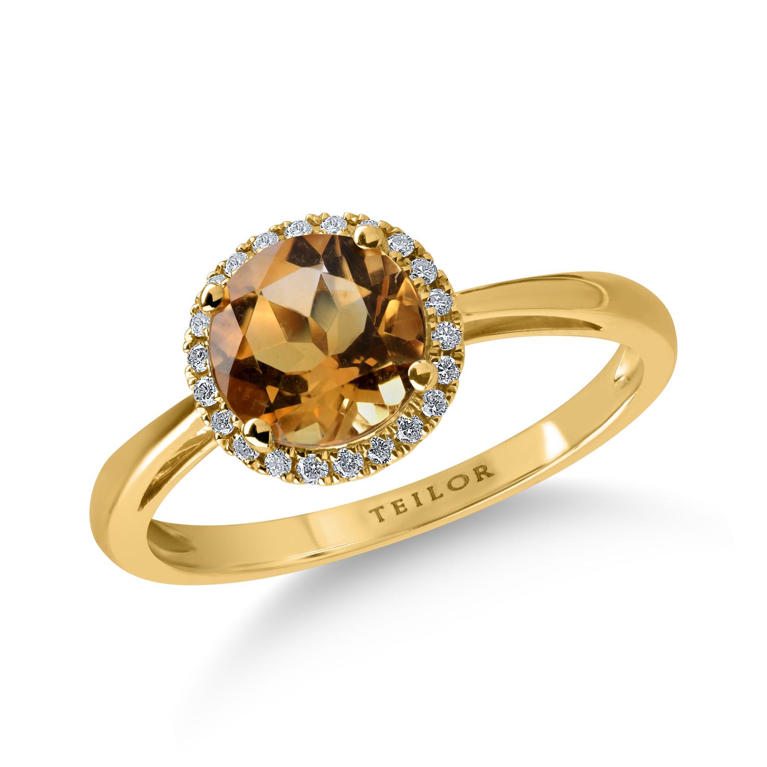 Sárga arany gyűrű 1.3ct citrinnel és 0.1ct gyémántokkal